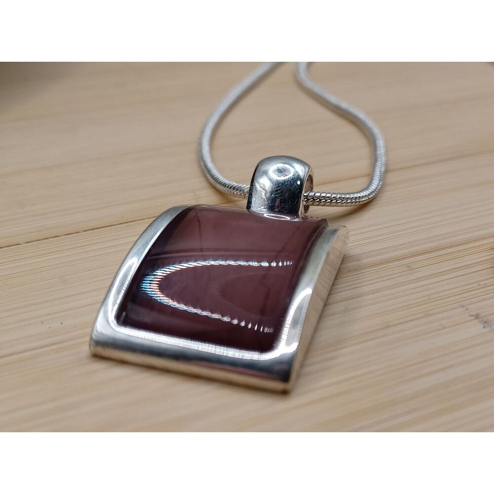 Vintage KC Marked Brick Red Resin Pendant on Silver Tone Snake Chain Necklace